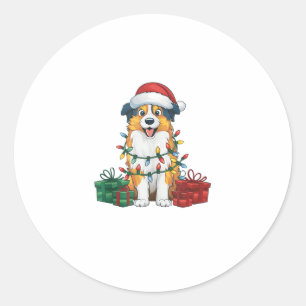 Pegatina Redonda Xmas Iluminando Santa Hat Pastor Australiano Ch