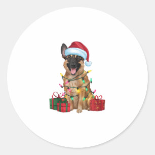 Pegatina Redonda Xmas Iluminando Santa Hat Perro belga malinois Chr