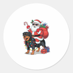 Pegatina Redonda Xmas Iluminando Santa Riding Rottweiler Dog Christ