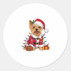 Pegatina Redonda Xmas Iluminando Santa Yorkshire Terrier Dog Christ