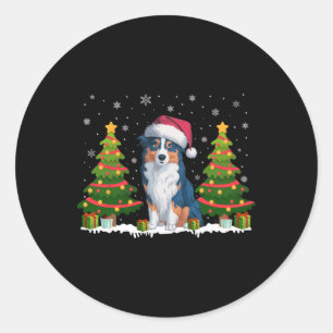 Pegatina Redonda Xmas Ilustra al Pastor Australiano Santa Christma