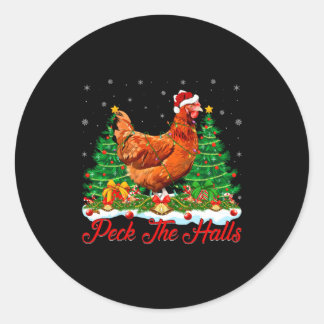 Pegatina Redonda Xmas Lighting Santa Hat Chicken Christmas Tree 