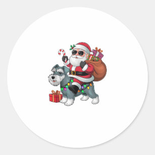 Pegatina Redonda Xmas Luces Santa Riding Miniatura Schnauzer Dog