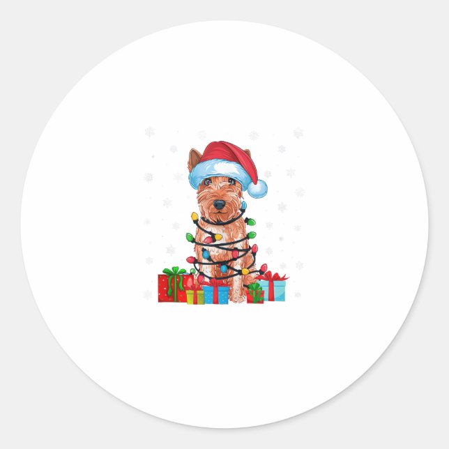 Pegatina Redonda Xmas Luces Santa Soft Coated Wheaten Terrier Dog (Anverso)