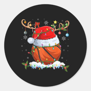 Pegatina Redonda Xmas Lughing Reindeer Santa Hat Basketball Christ