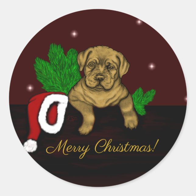 Pegatina Redonda XMas Puppy (Anverso)