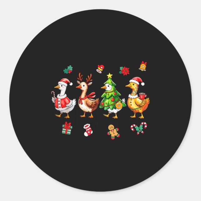 Pegatina Redonda Xmas Santa Gingerbread Goose Merry Christmas Men W (Anverso)