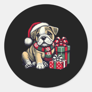 Pegatina Redonda Xmas Santa Hat Bulldog inglés 1