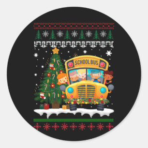 Pegatina Redonda Xmas School Bus Driver Squad Reindeer Santa Merry
