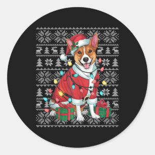 Pegatina Redonda Xmas Sweater Style Ugly Santa Basenji Dog Christma