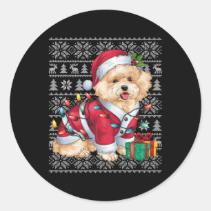 Pegatina Redonda Xmas Sweater Style Ugly Santa Bichon Frise Dog Chr