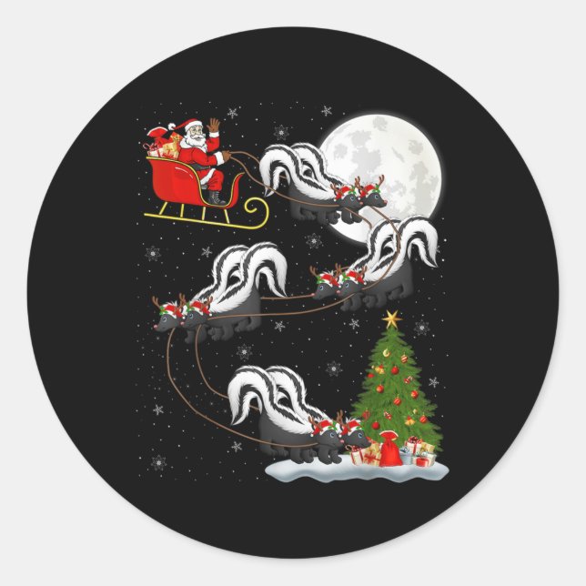 Pegatina Redonda Xmas Tree Lighting Santa Riding Skunk Christmas T  (Anverso)