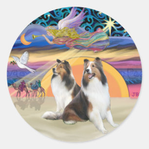 Pegatina Redonda XmasStar (R)-Dos Shelties