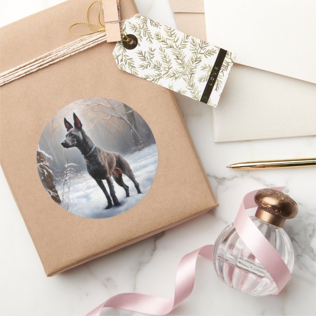 Pegatina Redonda Xoloitzcuintli Deja Que Nieva Navidades (Regalar)