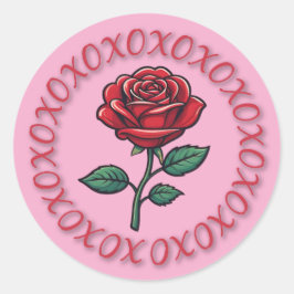 Pegatina Redonda XOXO Amor Rosas Stickers