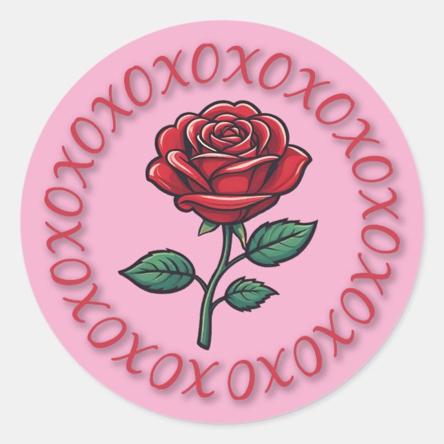 Pegatina Redonda XOXO Amor Rosas Stickers (Anverso)