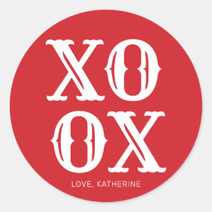 Pegatina Redonda XOXO blanco rojo tipografía linda personalizada