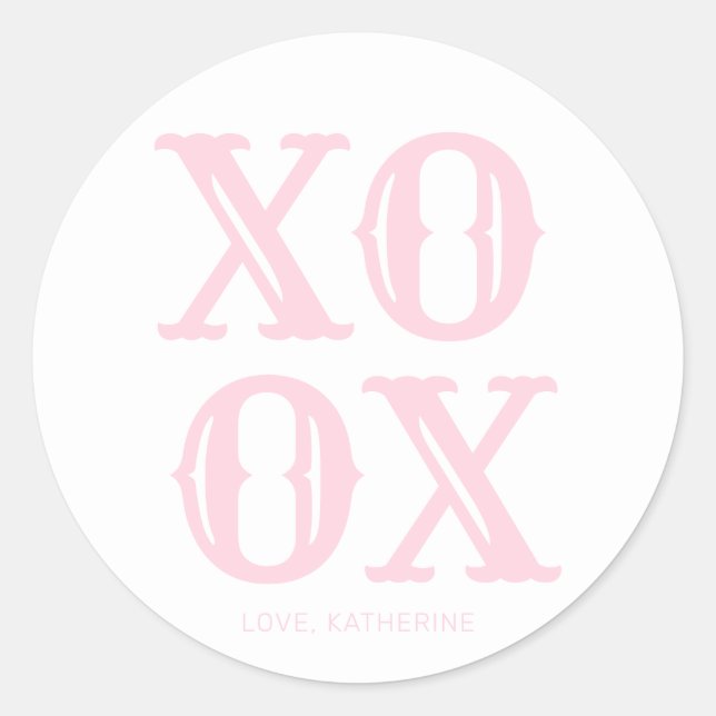Pegatina Redonda XOXO blanco rosa tipografía linda personalizada (Anverso)