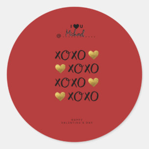 Pegatina Redonda  "XOXO" Corazones de Oro Feliz Día de San Valentín