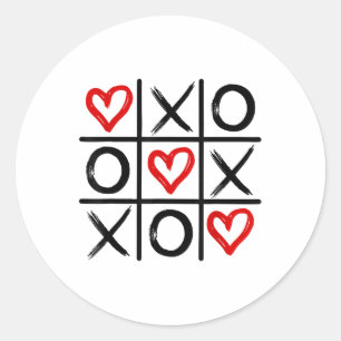 Pegatina Redonda Xoxo Corazones Valentine Abrazos Besos Tic-tac-toe
