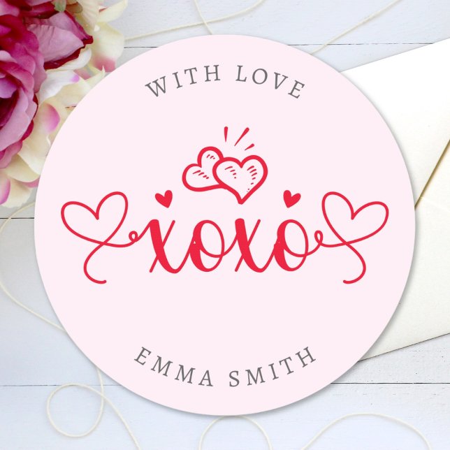 Pegatina Redonda XOXO Elegant Script Hearts Personalizado Textos (Subido por el creador)