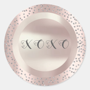 Pegatina Redonda XOXO Gracias Rosa Gris Pearly Confetti Gray
