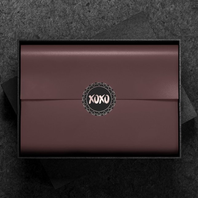 Pegatina Redonda XOXO Hearts Rubor Pink | Pincel con letras de mano (Subido por el creador)