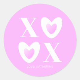 Pegatina Redonda XOXO lavender lilac corazones tipografía muchacha 