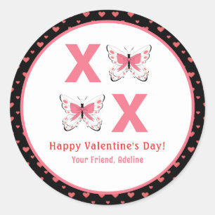 Pegatina Redonda XOXO lindo con El día de San Valentín de mariposas
