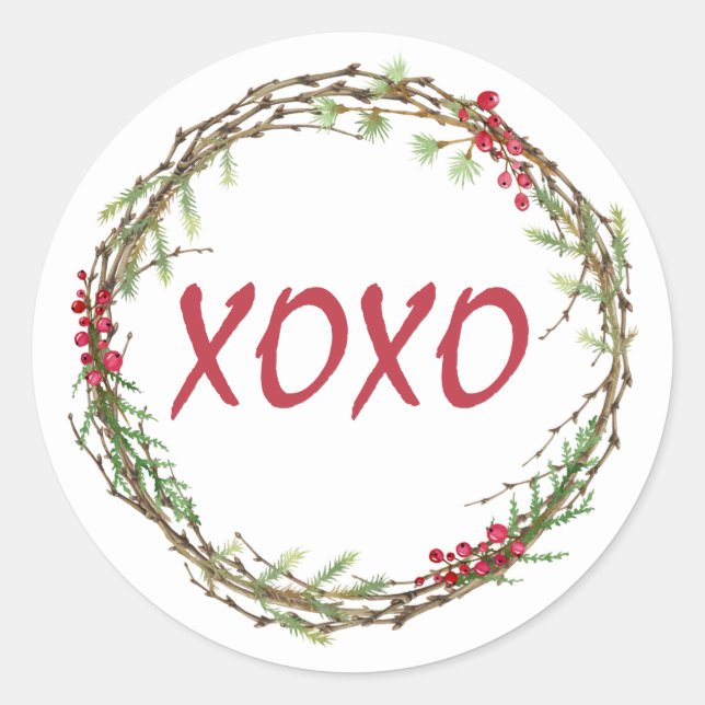 Pegatina Redonda XOXO Navidades de Wreath de Berries Berries para l (Anverso)