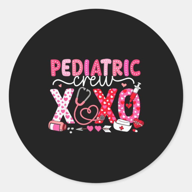 Pegatina Redonda Xoxo Nurse Pediatric Crew Nurse Valentine Leopard  (Anverso)
