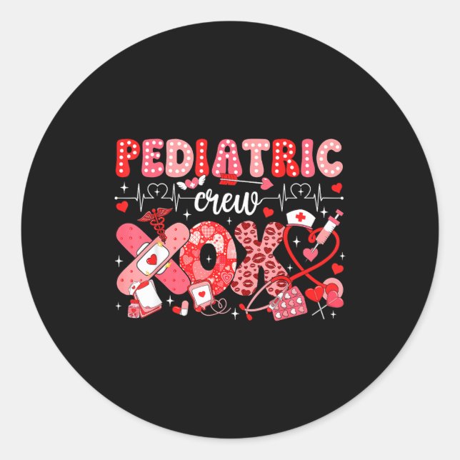 Pegatina Redonda Xoxo Nurse Pediatric Crew Nurse Valentine Leopard  (Anverso)