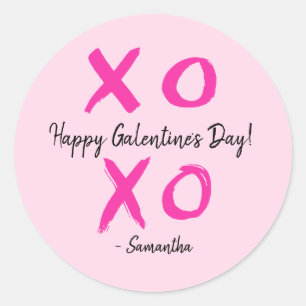 Pegatina Redonda XOXO personalizado rosado feliz día de Galentine -