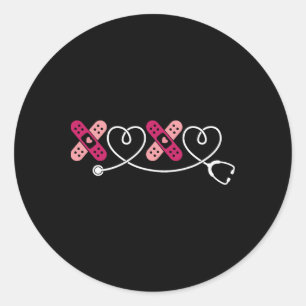 Pegatina Redonda Xoxo Xo Xo Enfermera Estetoscopio San Valentín Hom