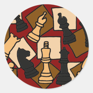 Pegatina Redonda XX- Asombroso juego de ajedrez, piezas de arte