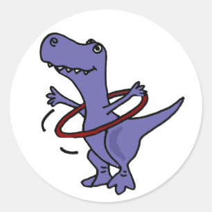 Pegatina Redonda XX- Dinosaurio T-rex divertido usando Hula Hoop