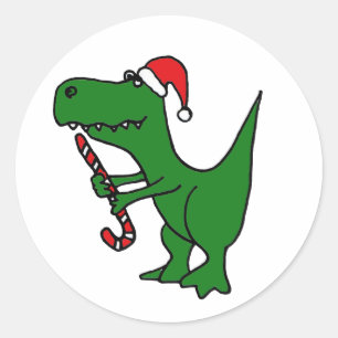 Pegatina Redonda XX- Funny Dinosaurio T-rex con sombrero Santa