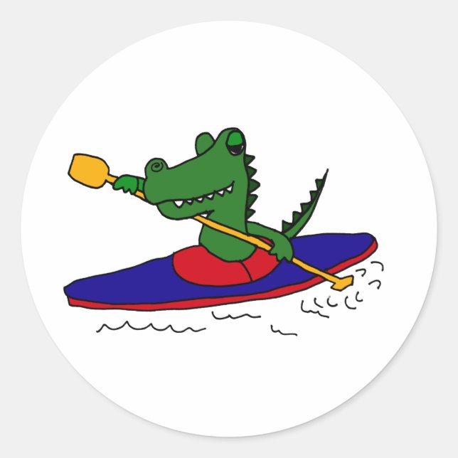 Pegatina Redonda XX- Gracioso Gator Kayak (Anverso)