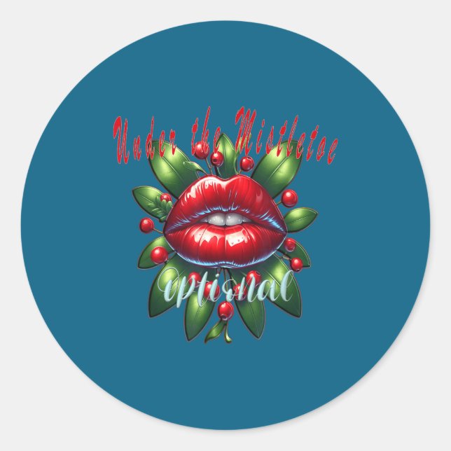 Pegatina Redonda Y Christmas Mistletoe Lips - Naughty Holiday Tee W (Anverso)
