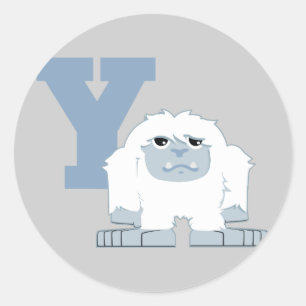 Pegatina Redonda Y está para el monstruo lindo de Yeti del dibujo