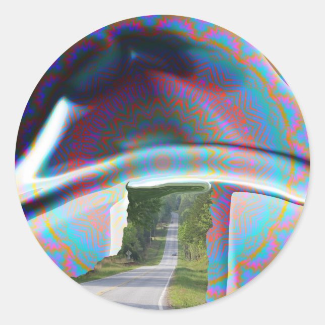 Pegatina Redonda Y LA CARRETERA VA PARA SIEMPRE.jpg (Anverso)