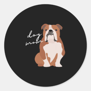 Pegatina Redonda Y la madre del perro del Bulldog blanco inglés