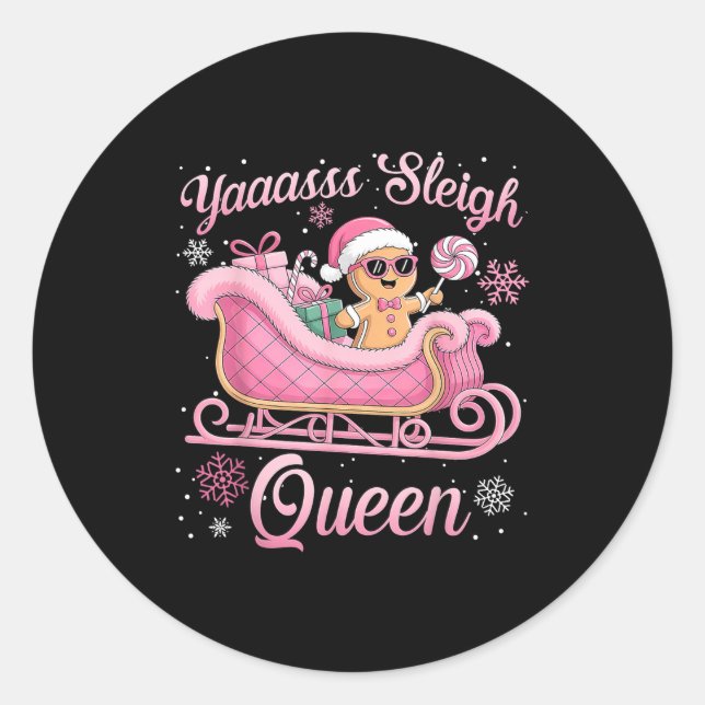 Pegatina Redonda Yaas Sleigh Queen Sleigh Girl Matching Christmas  (Anverso)