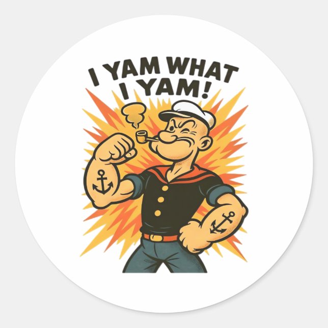 Pegatina Redonda Yam Lo Que Yam Popeye Personalizado Cita Clásica (Anverso)