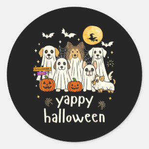 Pegatina Redonda Yappy Halloween Perros Divertidos Fantasmas Hallow