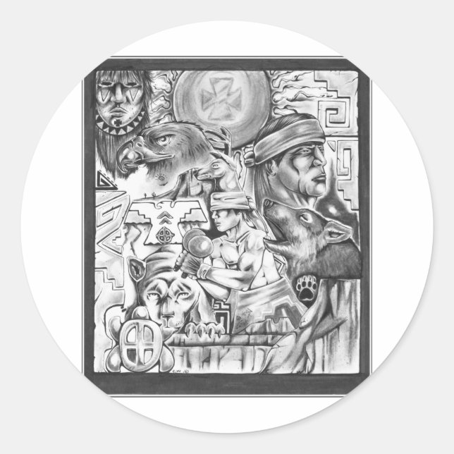 Pegatina Redonda Yaqui Vision (Anverso)