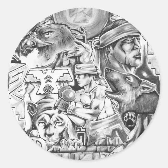 Pegatina Redonda Yaqui Vision (Anverso)