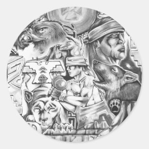 Pegatina Redonda Yaqui Vision