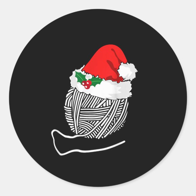 Pegatina Redonda Yarn Ball Santa Knitting T Shirt Christmas Women's (Anverso)