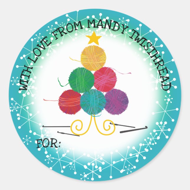 Pegatina Redonda Yarn christmas árbol ganchos artesanías (Anverso)